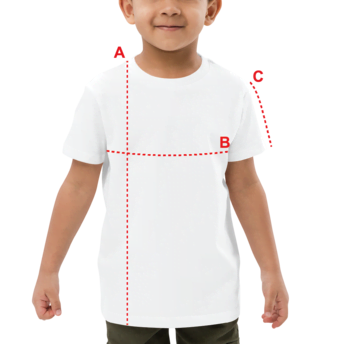 Camiseta blanca para niños con un detalle rojo en el pecho, adecuada para ropa informal y uso diario.