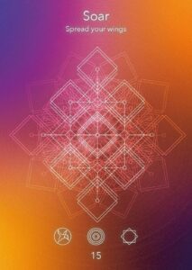 Soar mandala design featuring geometric patterns and a gradient background, ideal for meditation and relaxation themes.