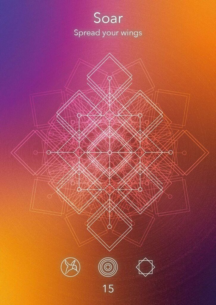 Soar Mandala design mit geometrischen Mustern und einem Hintergrund mit Farbverlauf, ideal für Meditations- und Entspannungsthemen.