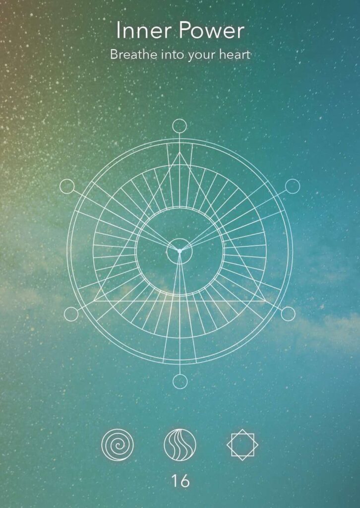 Inner Power mandala design featuring a circular pattern with symbols representing breath and heart connection, ideal for wellness themes.