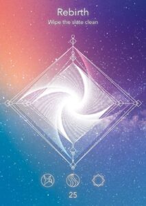 Rebirth symbol featuring a swirling design on a colorful cosmic background, representing renewal and transformation.