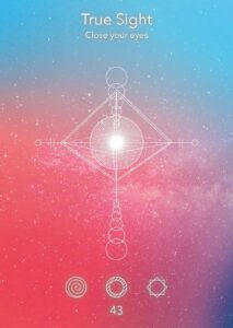 True Sight illustration featuring geometric shapes and a central glowing orb, symbolizing spiritual awareness and insight.