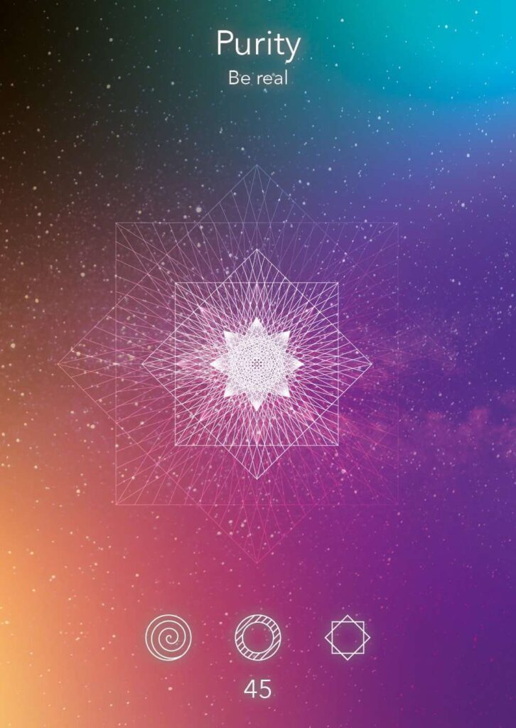Geometric design featuring a star shape with a network of lines, set against a colorful gradient background representing purity and clarity.