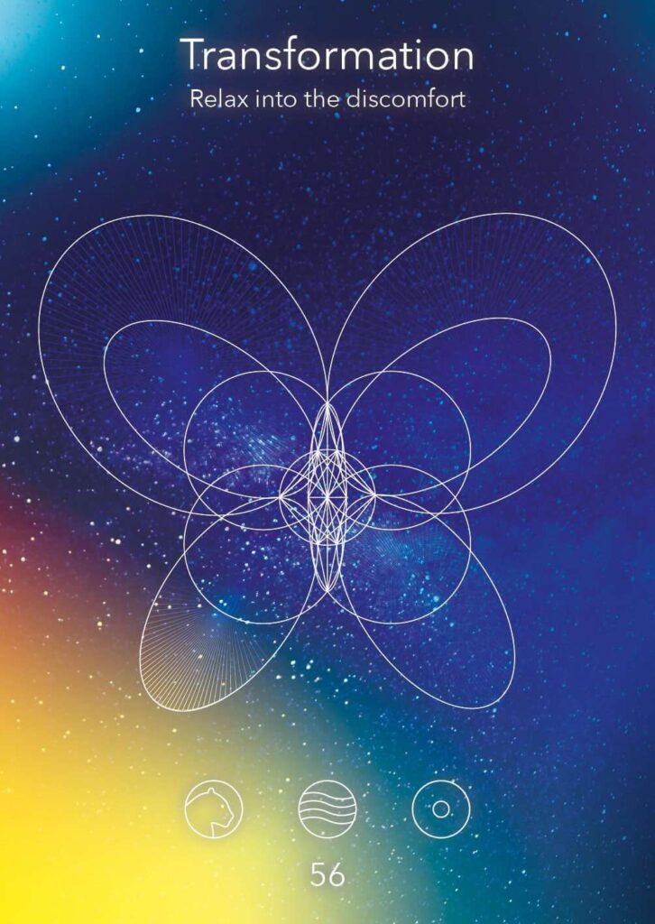 Abstract graphic design featuring a transformation theme with intricate lines and shapes on a colorful background, ideal for wellness and personal growth.