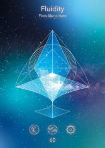 Abstract geometric design representing fluidity with a river-like flow, featuring a diamond shape and starry background.