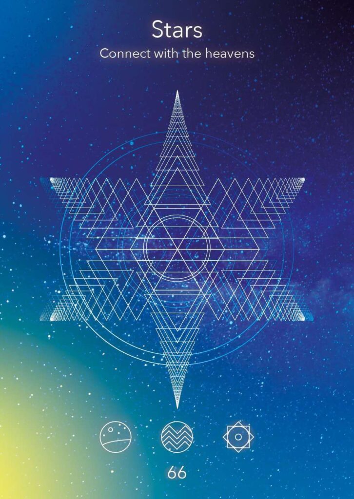 Estrella geométrica design con símbolos celestiales, que representa la conexión con los cielos y los temas espirituales.