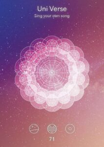 Mandala design titled Uni Verse featuring intricate patterns and cosmic elements, ideal for spiritual and artistic themes.