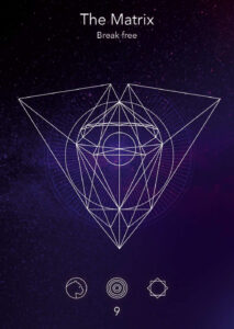 Geometric design featuring a triangular shape with intricate lines and symbols, representing the concept of breaking free from constraints.