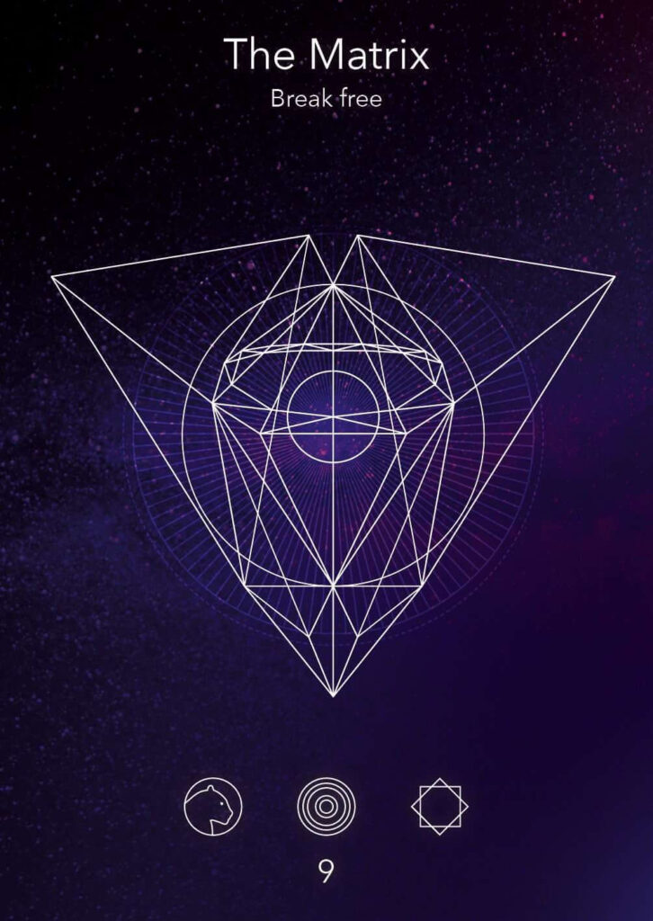 Geometric design featuring a triangular shape with intricate lines and symbols, representing the concept of breaking free from constraints.