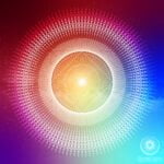 Ingewikkelde sacred geometriemandala met een centrale zon en concentrische patronen in levendige kleuren, ideaal voor spirituele en artistieke thema's.