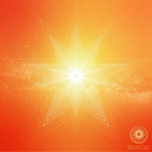A radiant geometric star design with intricate lines and a glowing center