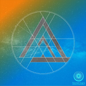 Geometric sacred triangle design with layered triangles in contrasting colors