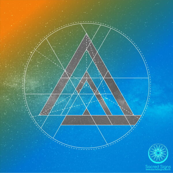 Geometric sacred triangle design with layered triangles in contrasting colors