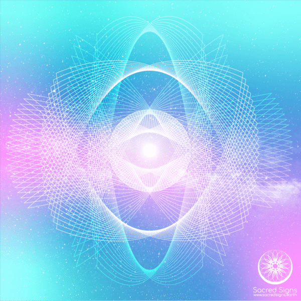 Geometric sacred sign design featuring intricate patterns and vibrant colors