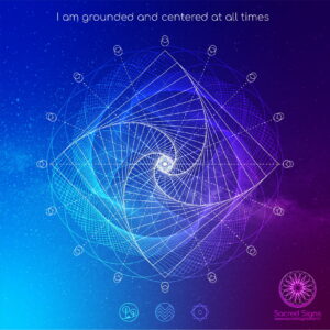Grounding mandala design featuring geometric patterns and spiritual symbols in vibrant colors