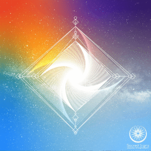 Abstract spiral design with a gradient background featuring vibrant colors