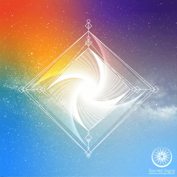 Abstract spiral design with a gradient background featuring vibrant colors