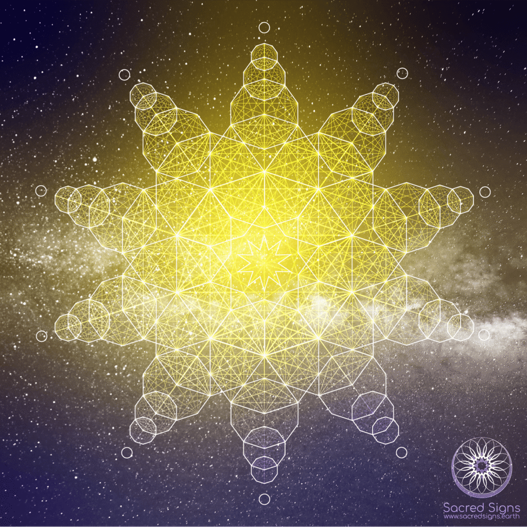 Geometric star design with intricate patterns and a glowing yellow center