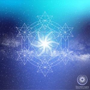 Intricate sacred geometry design featuring overlapping stars and a central spiral