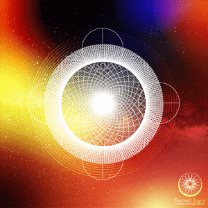 Geometric sacred circle design with intricate lines and vibrant colors