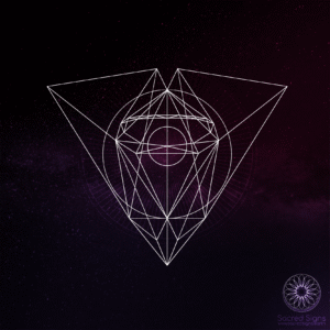 Intricate geometric design representing sacred geometry with a triangular shape and circular elements