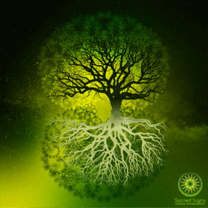 Intricate illustration of a tree with detailed branches and roots