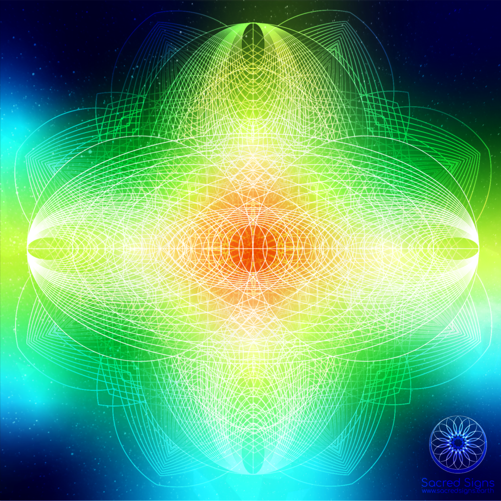 Intricate sacred geometry design featuring vibrant colors and complex patterns