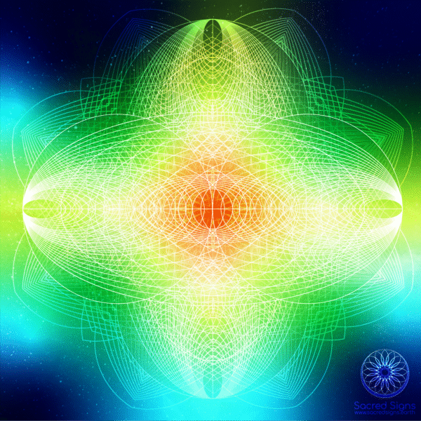 Intricate sacred geometry design featuring vibrant colors and complex patterns