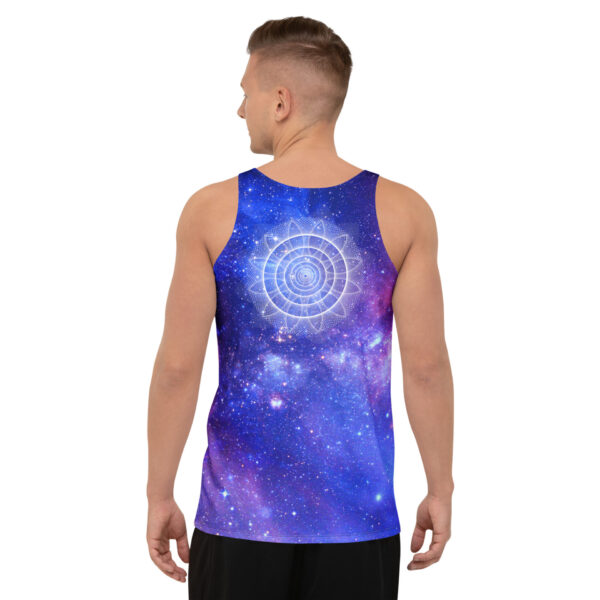 Sacred geometry men's tank top — sacred signs print, back view