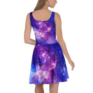 Sacred geometry skater dress — white sacred signs print, back view