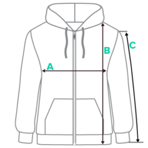 Sacred Signs apparel size guide — product measurements