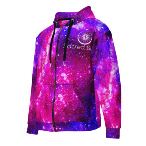 Sacred geometry zip hoodie — recycled sacred geometry print, front view