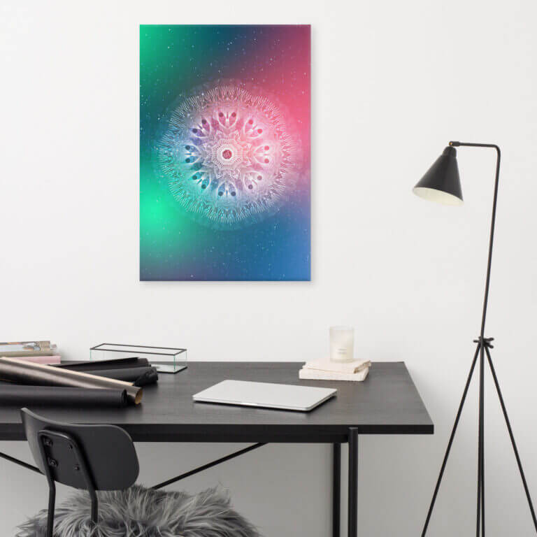 Colorful abstract wall art featuring intricate patterns and vibrant hues, suitable for modern decor and artistic spaces.
