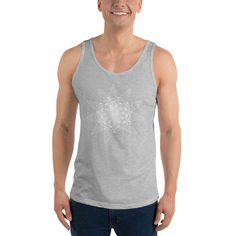 Men's gray tank top featuring a geometric design, ideal for casual wear and summer fashion. Comfortable and stylish for everyday use.