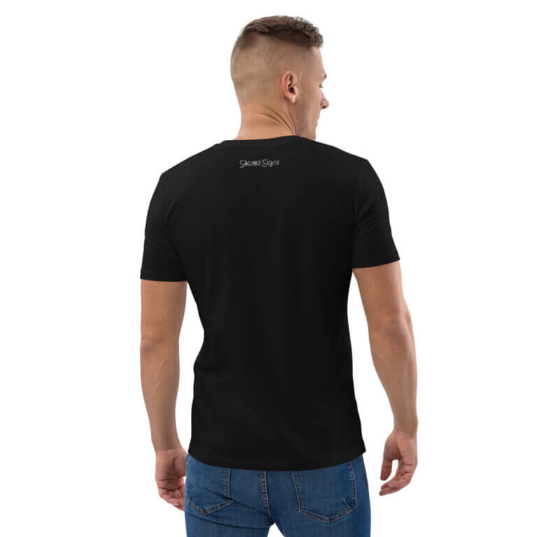 Men's black t-shirt featuring a logo on the back, designed for casual wear and comfort. Available in various sizes.