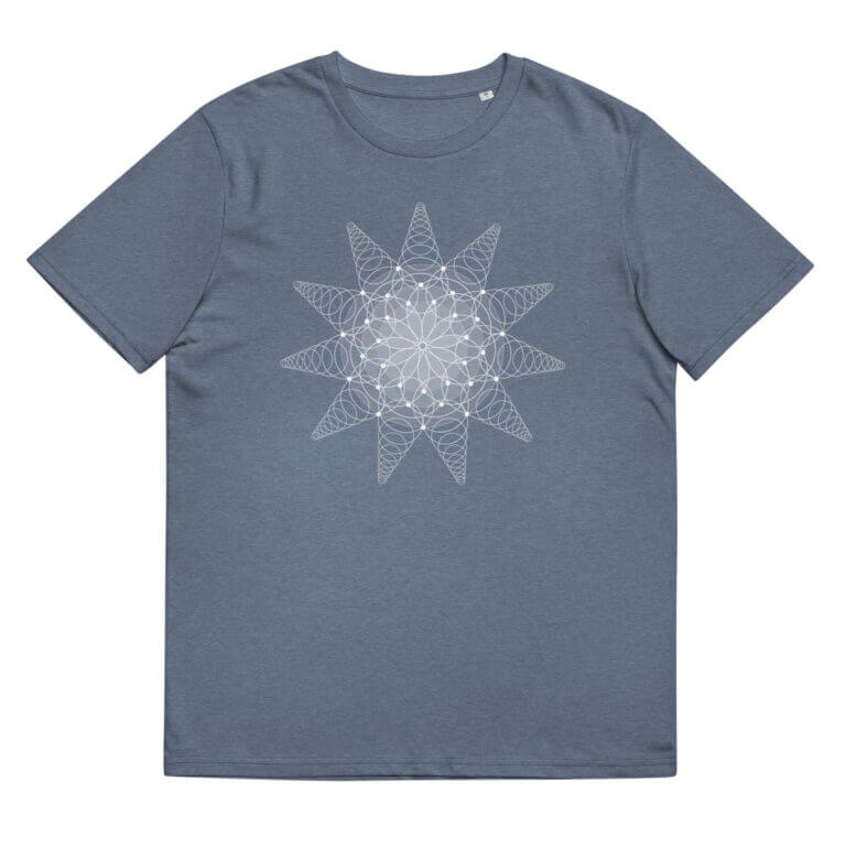 Men's blue t-shirt featuring a geometric star design in white, perfect for casual wear and graphic tee enthusiasts.