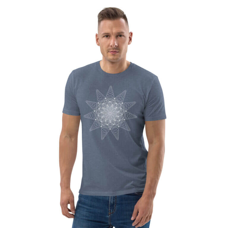 Men's blue graphic t-shirt featuring a geometric star design, perfect for casual wear and everyday style.