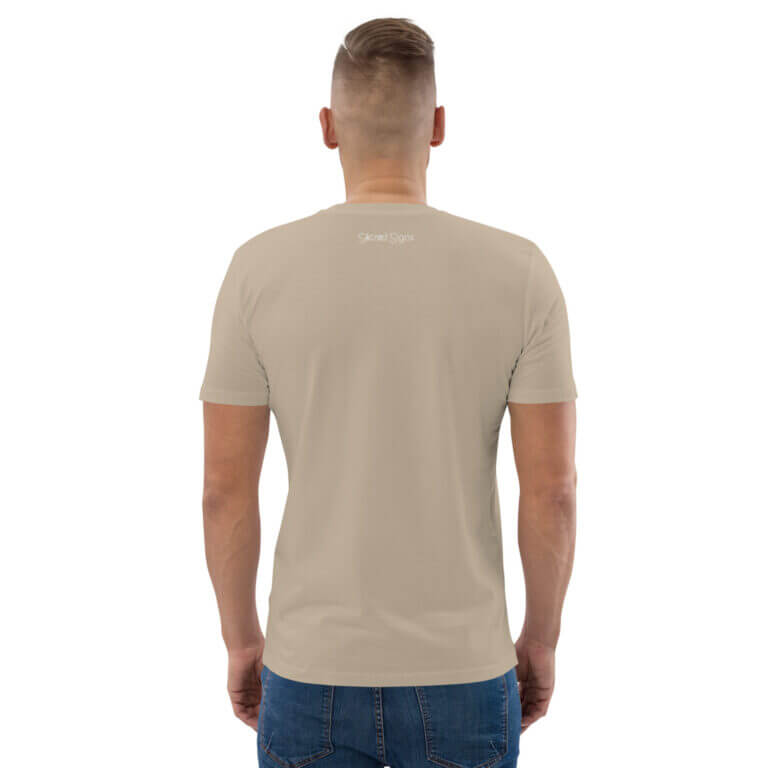 Men's beige t-shirt viewed from the back, showcasing a simple design and comfortable fit, suitable for casual wear.