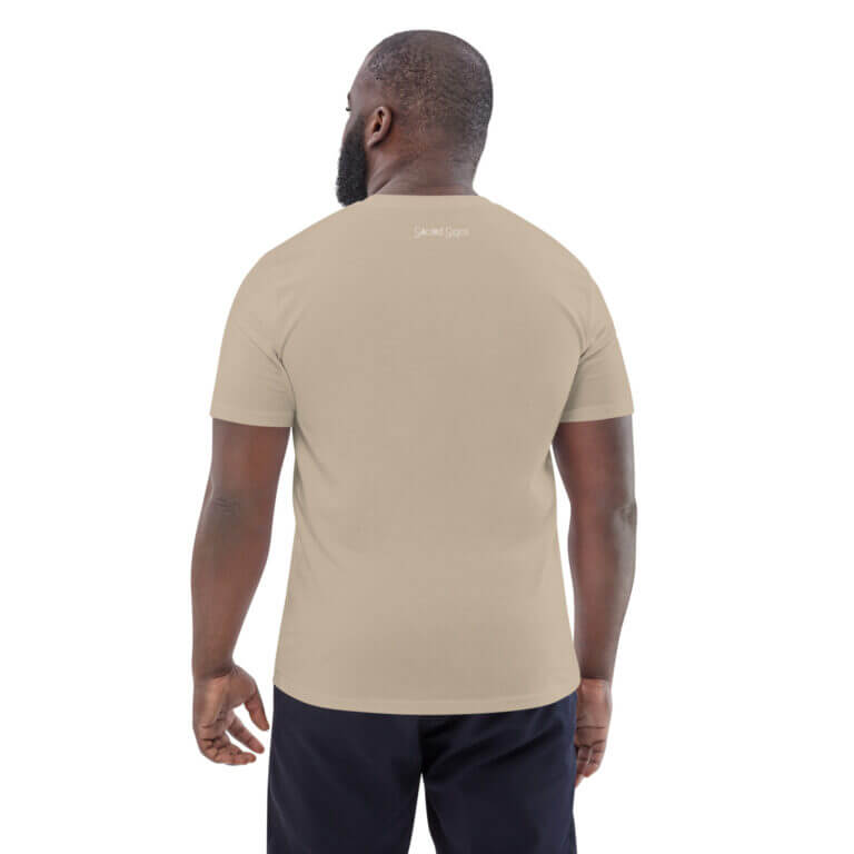 Men's beige t-shirt viewed from the back, featuring a simple design and comfortable fit, suitable for casual wear.