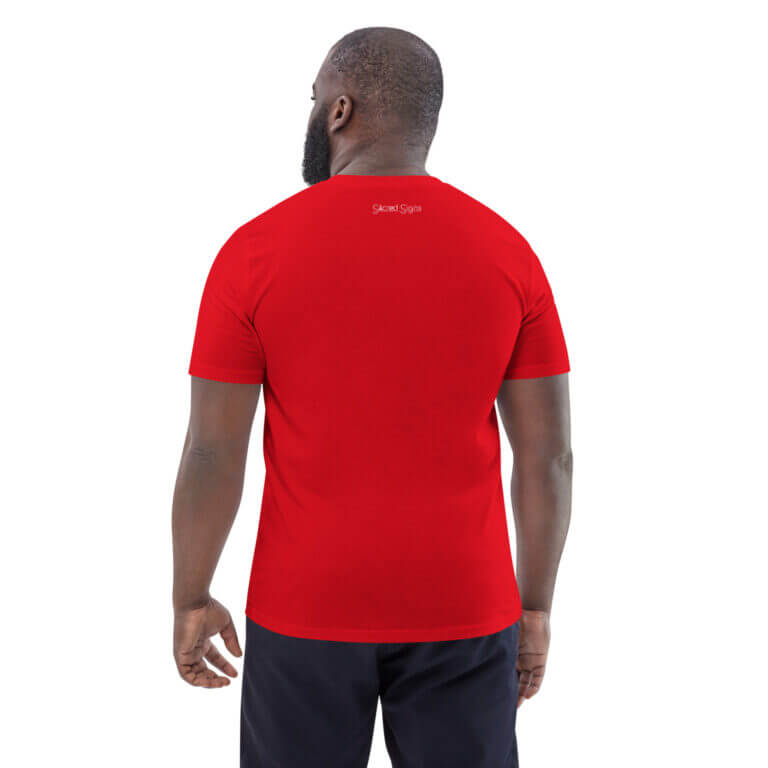 Men's red short sleeve t-shirt featuring a back view, designed for comfort and style, suitable for casual wear.