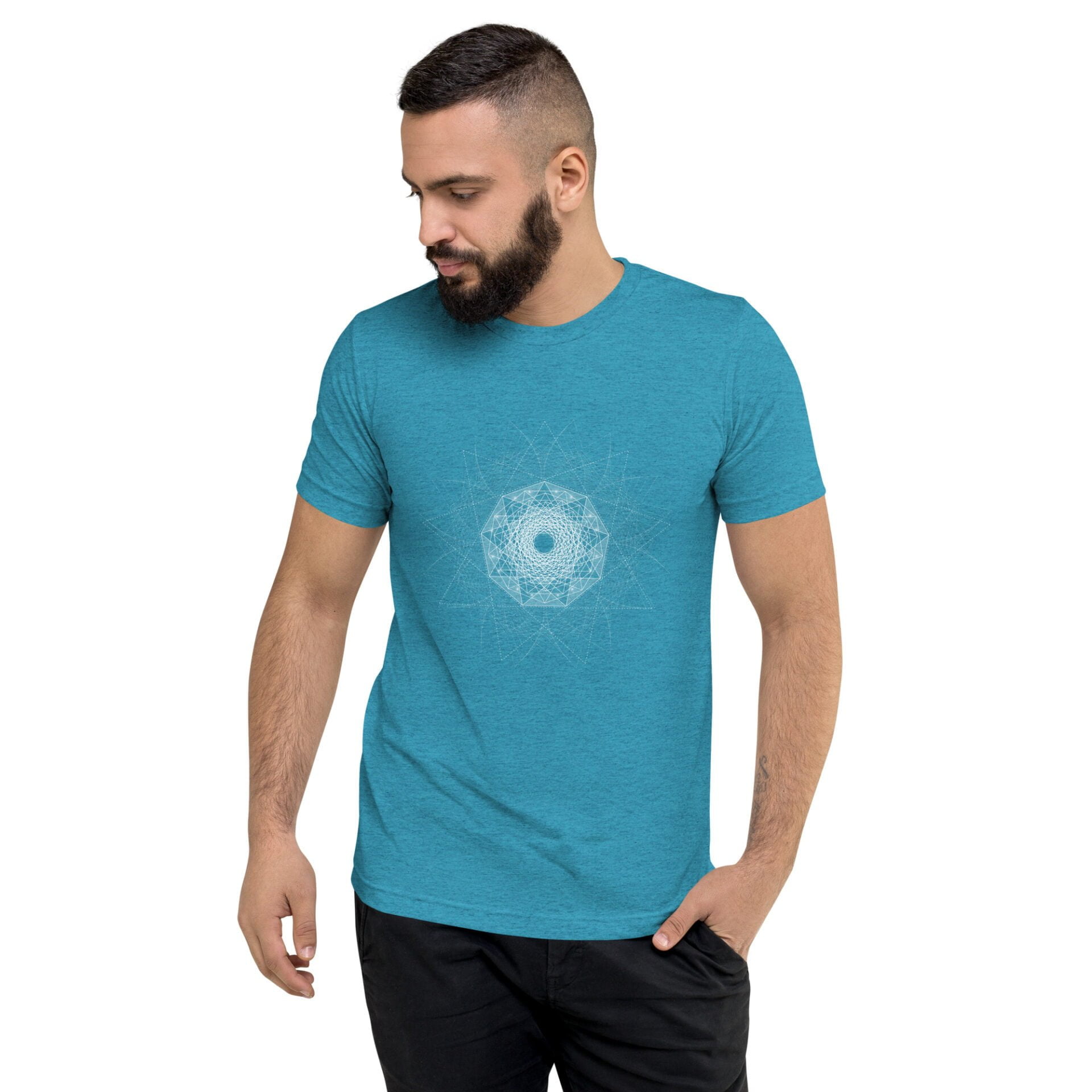 Men's blue t-shirt featuring a geometric design, ideal for casual wear and everyday style.