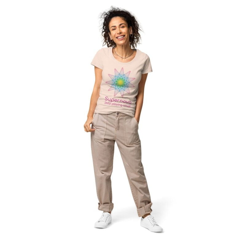 Women's Supernova graphic t-shirt featuring a colorful mandala design, perfect for casual wear and expressing creativity.
