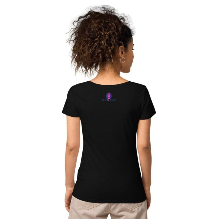 Black t-shirt featuring a colorful logo on the back, designed for casual wear and comfort, suitable for various occasions.