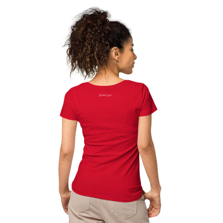 Women's red short sleeve t-shirt featuring a comfortable fit and stylish design, suitable for casual wear and everyday use.